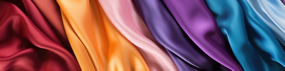 A close up of a bunch of different colored silk fabric. Generative AI.