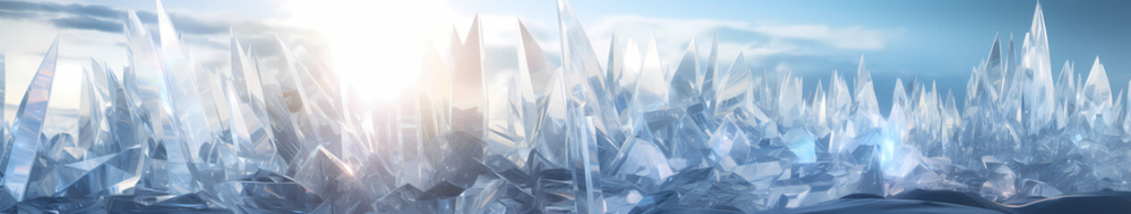 A hyper-realistic ice crystal formation, with sunlight refracting through each prism-like facet