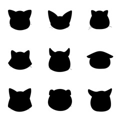 Cute cat cartoon head silhouette design in black and white