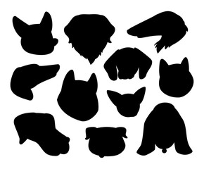 Cute dog cartoon head silhouette design in black and white