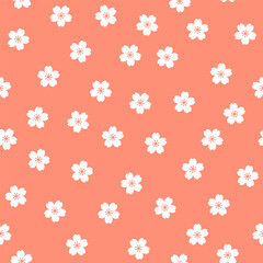 Pink seamless pattern with white sakura flowers