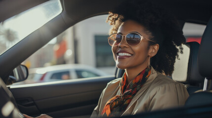 Portrait of woman, driving, vehicle for professional, confident and ownership. Face, smile and happy female driving her car for insurance, service repair and dealership. Automobile industry