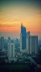 Jakarta, Indonesia – August 30, 2023: A sunset view cityscape of Indonesia capital city Jakarta