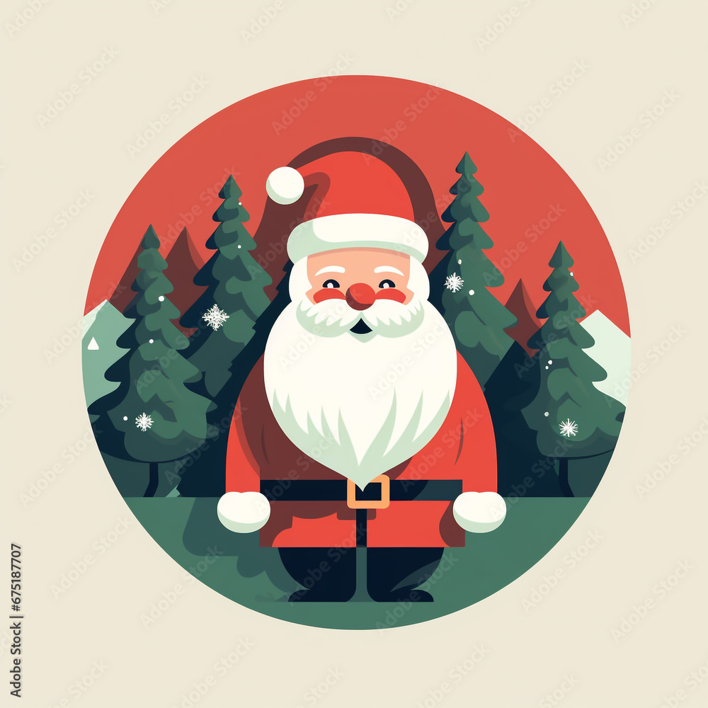 Wall mural Round illustration of a Santa Claus in winter forest 