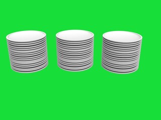 3D Illustration - Set of Plate Stacks - Green Screen Background