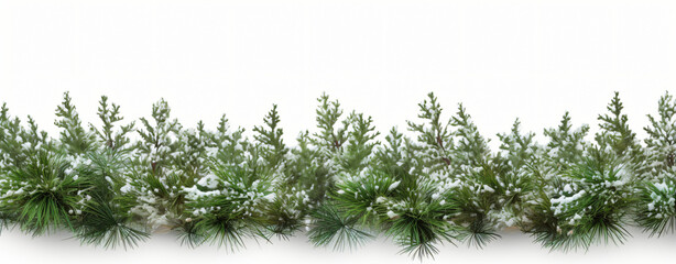 Border of isolated green Christmas tree branches