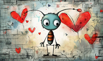 a cartoon of cute ant in love