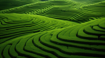 Fototapeta premium Abstract organic green grass field in lines with beautiful panorama background wallpaper illustration