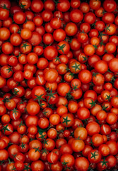 Lots of red cherry tomatoes at the market.