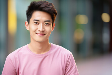 Fototapeta premium a man in a pink shirt is smiling