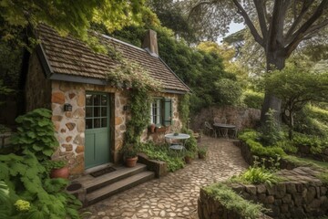 Fototapeta na wymiar Magical cottage with enchanting atmosphere and lush surroundings. Generative AI