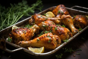 Fototapeta premium Garlic and Herb Roasted Chicken Drumsticks
