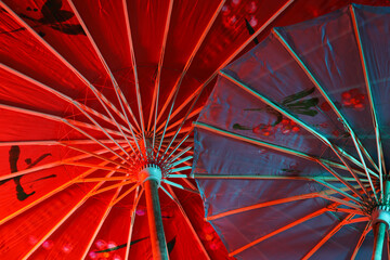 A close-up view of beautiful Japanese umbrellas