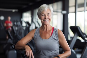 Obraz premium Fit and Happy: Senior Woman Embracing Fitness in the Gym