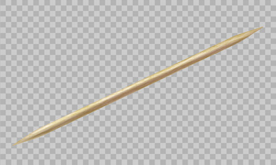 Wooden toothpick isolated on transparent background. Realistic vector illustration of stick for teeth.