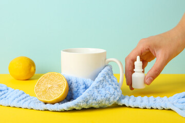 Fresh lemon with a cup of tea