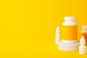 Bottles with medicines. Concept of winter medicines