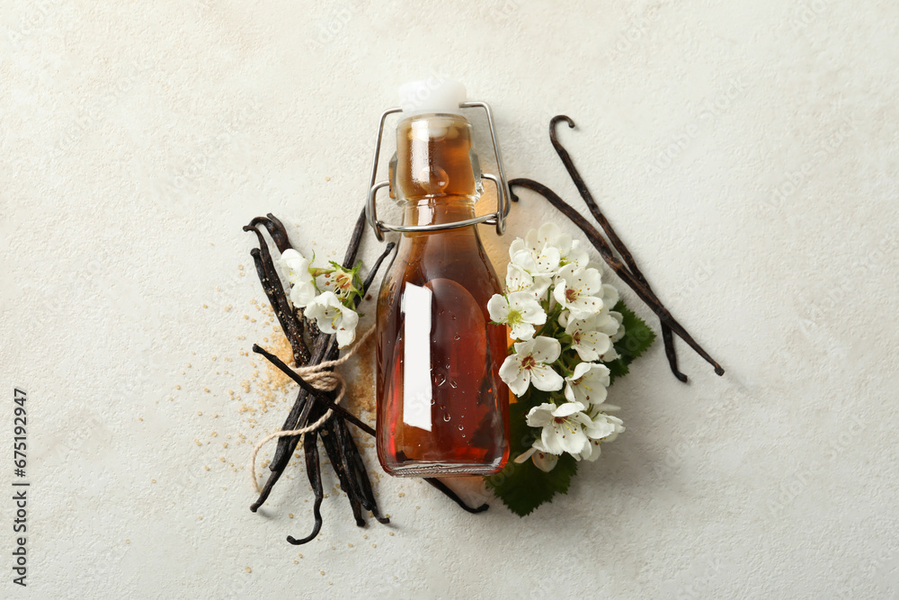 Sticker Vanilla extract in a bottle on a white background