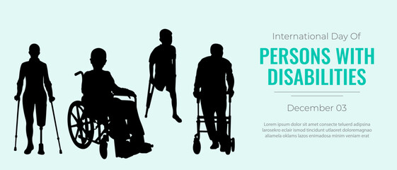 International Day of People with Disabilities.Vector illustration with silhouette of man in wheelchair and space for text. - obrazy, fototapety, plakaty