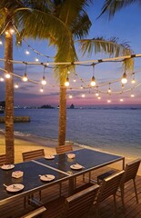 Dining table by the sea in the evening