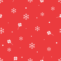 New year or Christmas seamless pattern with snowflakes and clover leaf on red background vector illustration.