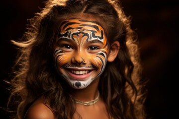 Smiling Young Girl with Leopard or Cheetah Face Paint