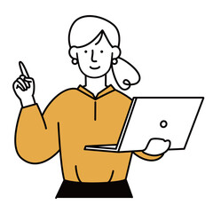 パソコンを持って案内をするOLのイラスト素材