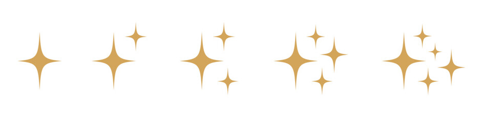 Collection of Gold sparkle star icon silhouette isolated on white background. Vector illustration design set. Christmas decoration element 