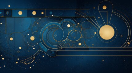Dots line golden pattern on dark blue background. Abstract geometric background. Abstract Connected points network tech luxury texture. Geometric wallpaper, banner - obrazy, fototapety, plakaty
