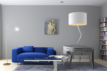 Creative Drawing Room, Wall Paint Color Sapphire Blue with Sofa Set