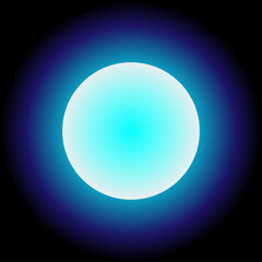 Blue super moon glowing with blue halo isolated on black background, neon effect