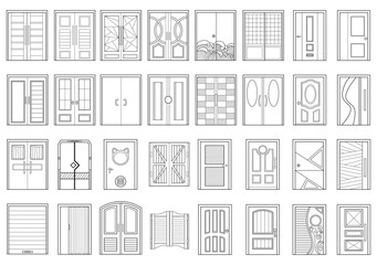 Hand drawn Kids drawing Vector illustration set Different Types doors Isolated on White Background