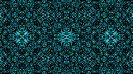 Abstract beautiful multicolor kaleidoscope background. Psychedelic turquoise geometric shapes....