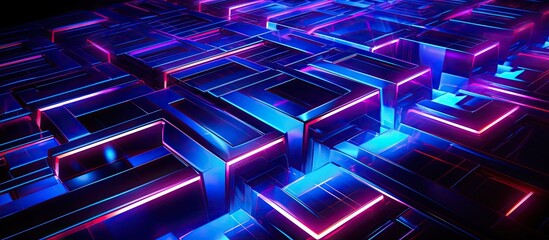 The abstract ai technology concept with a blue background geometric lines and a colorful wallpaper creates a vibrant graphic showcasing the energy and neon lights