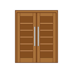 Kids drawing Vector illustration two panel stripped tile double door Isolated on White Background