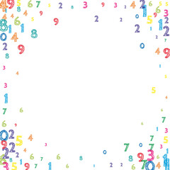 Falling colorful orderly numbers. Math study concept with flying digits. Extra back to school mathematics banner on white background. Falling numbers illustration.