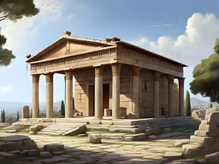 Fototapeta premium ruins of roman temple,anciet,architecture,roman,history,building,stone,travel,old,columns,sky,Ai generated 