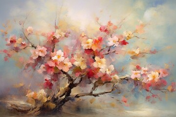 Obraz na płótnie Canvas Colorful blossoms on a plain backdrop. Lovely artwork. Generative AI
