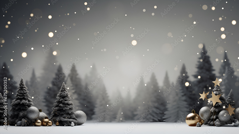 Wall mural depressive christmas and new year background in black and white colors. gray christmas trees on a sn