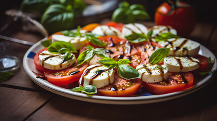 Capers salad with mozzarella tomatoes and basil