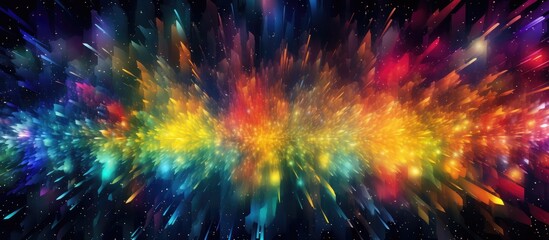Fototapeta premium The background of the graphic design was an abstract explosion of colorful lights stars and glitter creating a beautiful and vibrant universe The material used to create this artwork captur