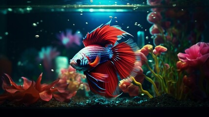 Cute betta aquarium fishs glass decorations ideas photography image AI generated art - obrazy, fototapety, plakaty