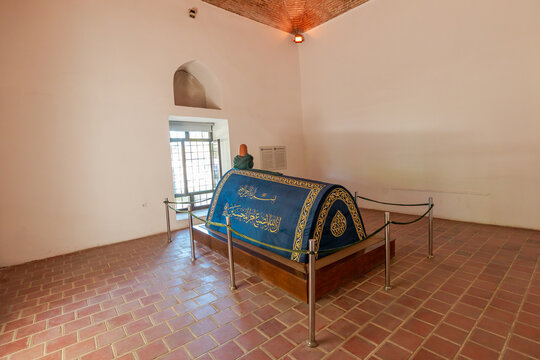 Konya, Turkey - Aug 5,2023: graveyard tomb inside the of Karatay Madrasa museum of Konya made by the Emir Celaleddin Karatay.