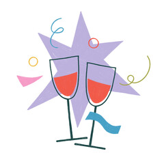 Glasses with wine on a festive background