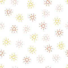 Seamless pattern with colorful hearts with rays