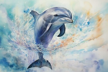 Water dolphin: watercolor. Generative AI
