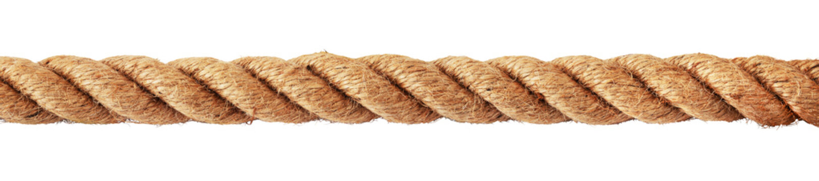 Straight rope isolated on transparent or white background. Close-up. PNG. Panorama.