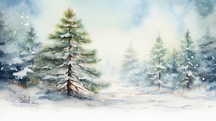 Obraz premium Christmas pine, winter landscape, New Year