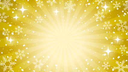 キラキラと雪の結晶が輝く背景イラスト（金色）