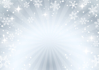 キラキラと雪の結晶が輝く背景イラスト（銀色）